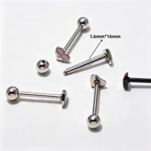 Stainless steel heart tongue ring piercing jewelry 1.6mm 16mm bar body piercing studs