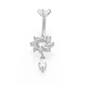 Acero Inoxidable Zirconia Flor Piercing Ombligo Joya Vista de Detalle Producto Fin