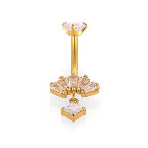 Acero inoxidable circón corona piercing ombligo joya corporal vista detalle.