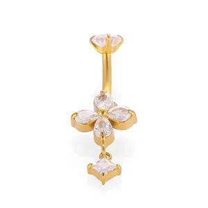 Hermosa Joya para Piercing de Ombligo de Acero Inoxidable Circonita Flor Mujer