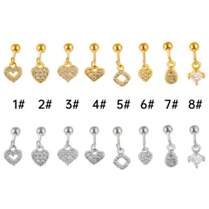 Minimalistische zirkonia kristal hart hanger kraakbeen oorbellen mode piercing sieraden set.