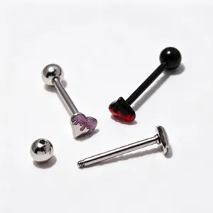 316L Stainless Steel Heart Tongue Ring Barbell Body Piercing Jewelry Set for Women
