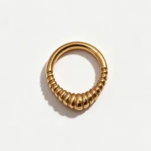 Gold titanium hinged segment ring septum piercing jewelry with ribbed teardrop design for ear.
