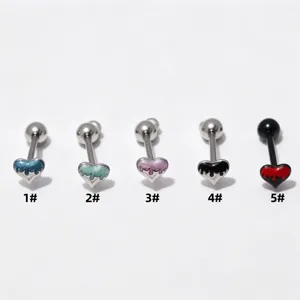 316L Stainless Steel Heart Tongue Ring Straight Barbell Body Piercing Jewelry Set 5pcs