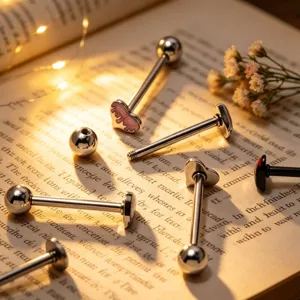 Stainless steel body piercing jewelry, barbell tongue ring with cute heart motif.