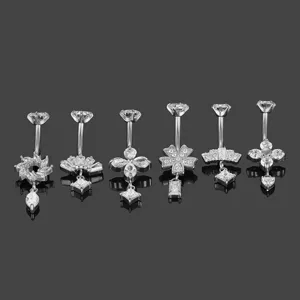 Anillo para ombligo de acero inoxidable con circonita flor set de joyas piercing 6 estilos