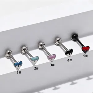 Stainless steel heart tongue ring body piercing jewelry, fashionable and durable 316L material.