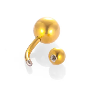 Gold stainless steel navel belly button ring curved bar body piercing jewelry for women.