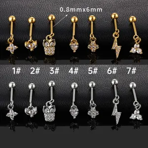 Edelstahl Knorpel Piercing Ohrstecker Set mit verschiedenen Kristall Anhängern Körperschmuck.