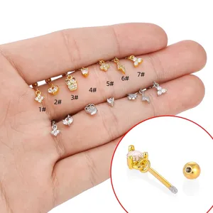 316L Edelstahl Eule Herz Kleeblatt Knorpel Ohrstecker Minimalistische Strass Helix Conch Piercing Schmuck Für Unisex