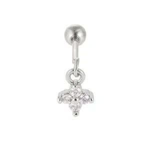 Edelstahl Knorpel-Piercing mit glitzerndem Zirkonia Vierblättriges-Kleeblatt Anhänger.