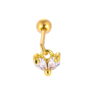 Goldfarbener Edelstahl Eule Knorpel Piercing Ohrring mit funkelnden Zirkonia Steinen.