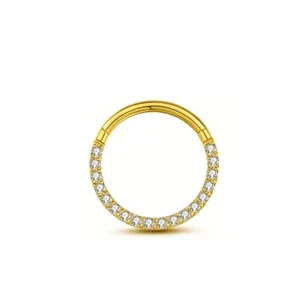 Gold cartilage piercing ring pave zircon nose ring elegant body piercing jewelry detail view