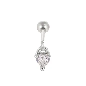 Edelstahl Knorpel Ohrstecker mit glitzerndem Herz Anhänger Körperschmuck Piercing neu.