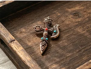 Spilla stile tibetano retro bronzo vajra chopper etnico accessorio moda per cappotto