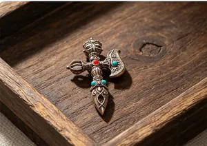 Spilla chopper vajra invecchiata in stile tibetano etnico vintage metallo gioiello