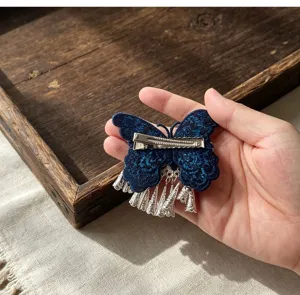 Traditional Chinese style embroidered butterfly tassel hair clip for Hanfu and Cheongsam.
