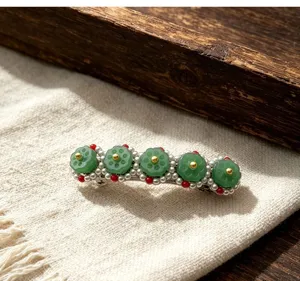 Fermaglio per capelli stile cinese imitazione giada loto perla accessorio retro elegante
