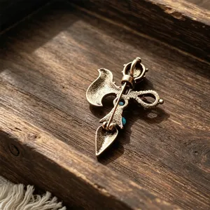 Spilla pugnale in ottone tibetano antico stile etnico turchese corsetto gioiello retrò