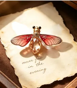 Retro gradient cicada wing insect brooch vintage crystal rhinestone pin coat corsage accessory