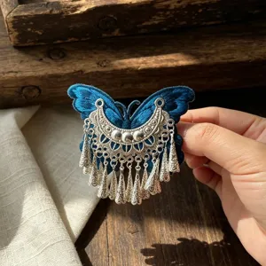 Ethnic embroidered butterfly tassel hair clip Chinese style Miao silver hairpin hanfu accessory