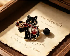 Cute retro black cat bartender enamel pin vintage alloy brooch badge for jacket backpack clothes