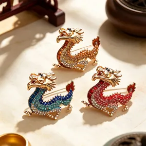 Traditional Chinese style dragon brooch retro metal rhinestone suit jacket accessory gift