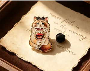 Cartoon vintage cat bartender brooch cute animal lapel pin clothing accessory for jacket bag