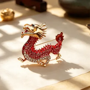 Exquisite Chinese style dragon brooch retro metal rhinestone lapel pin suit accessory gift