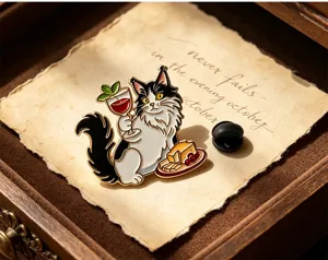 Cute retro cat bartender enamel pin creative animal metal brooch badge for clothes bags accessories