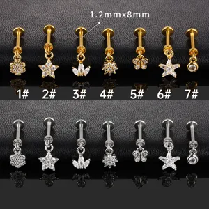 Edelstahl Piercing Schmuck mit funkelnden Zirkon Blumen und Stern Anhängern für den Alltag.