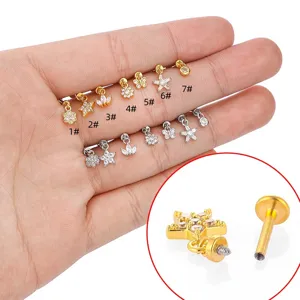 316L Edelstahl Piercing Schmuck Krone Strass Anhänger Lippenring Ohrenknochen Stecker Conch Ohrring Geometrischer Körperschmuck