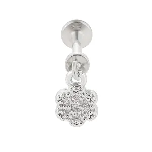 Edelstahl Piercing Körperschmuck mit glänzendem Zirkonia Blumen Anhänger Ohrring.