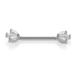 Stainless Steel Marquise Cubic Zirconia Nipple Piercing Barbell Body Jewelry Detail