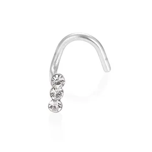 Close-up detail of 316L stainless steel nose stud with sparkling cubic zirconia crystals.