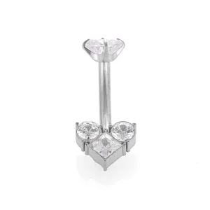 Anello per ombelico curvo in acciaio inossidabile con pietre di zircone trasparente.