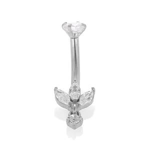 Piercing Ombelico In Acciaio Inossidabile Zircone Bilanciere Curvo Gioiello Per Corpo