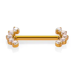 Gold Stainless Steel Zirconia Nipple Ring Crown Body Piercing Jewelry for Women