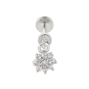 Edelstahl Piercing Schmuck mit funkelndem Zirkonia Blumenanhänger Labret Stecker für Ohr.