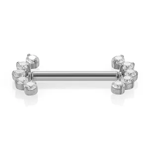 Detailed close-up of 316L stainless steel nipple piercing ring with sparkling clear cubic zirconia.