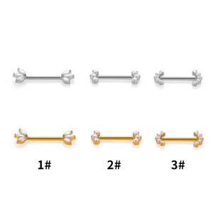 316L Stainless Steel Nipple Piercing Ring Crown Leaf Zirconia Body Jewelry Vacuum Plating Nipple Stud Barbell For Unisex