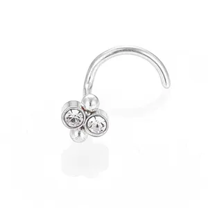 Stainless steel crystal nose stud body piercing jewelry detail view, sparkling clear zircon.