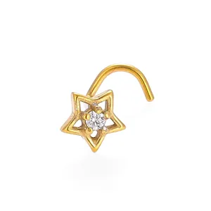 Gold stainless steel star nose stud featuring sparkling clear zircon body piercing jewelry.