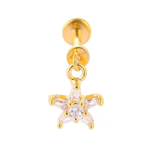 Goldfarbenes 316L Edelstahl Labret Piercing mit funkelndem Zirkonia Stern Anhänger.