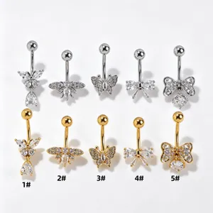 Fashion zircon butterfly navel ring stainless steel body piercing belly button jewelry