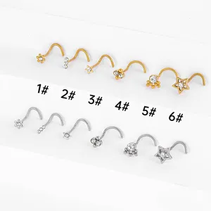 316L Stainless Steel Cubic Zirconia Nose Studs S Bend Body Piercing Jewelry Set