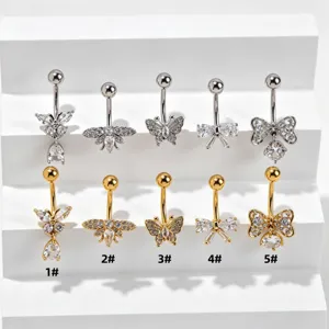 Fashion crystal butterfly and bow navel ring stainless steel body piercing jewelry