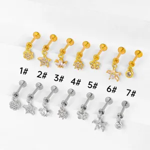 316L Edelstahl Zirkon Hängender Labret Stecker Knorpel Ohrring Piercing Schmuck