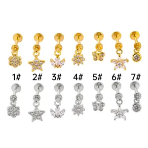 Edelstahl Zirkon Piercing Labret Stud Detail mit goldene und silberne Schmuckvarianten.