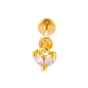 Mini gold-tone titanium steel labret piercing stud featuring sparkling clear zirconia stones.